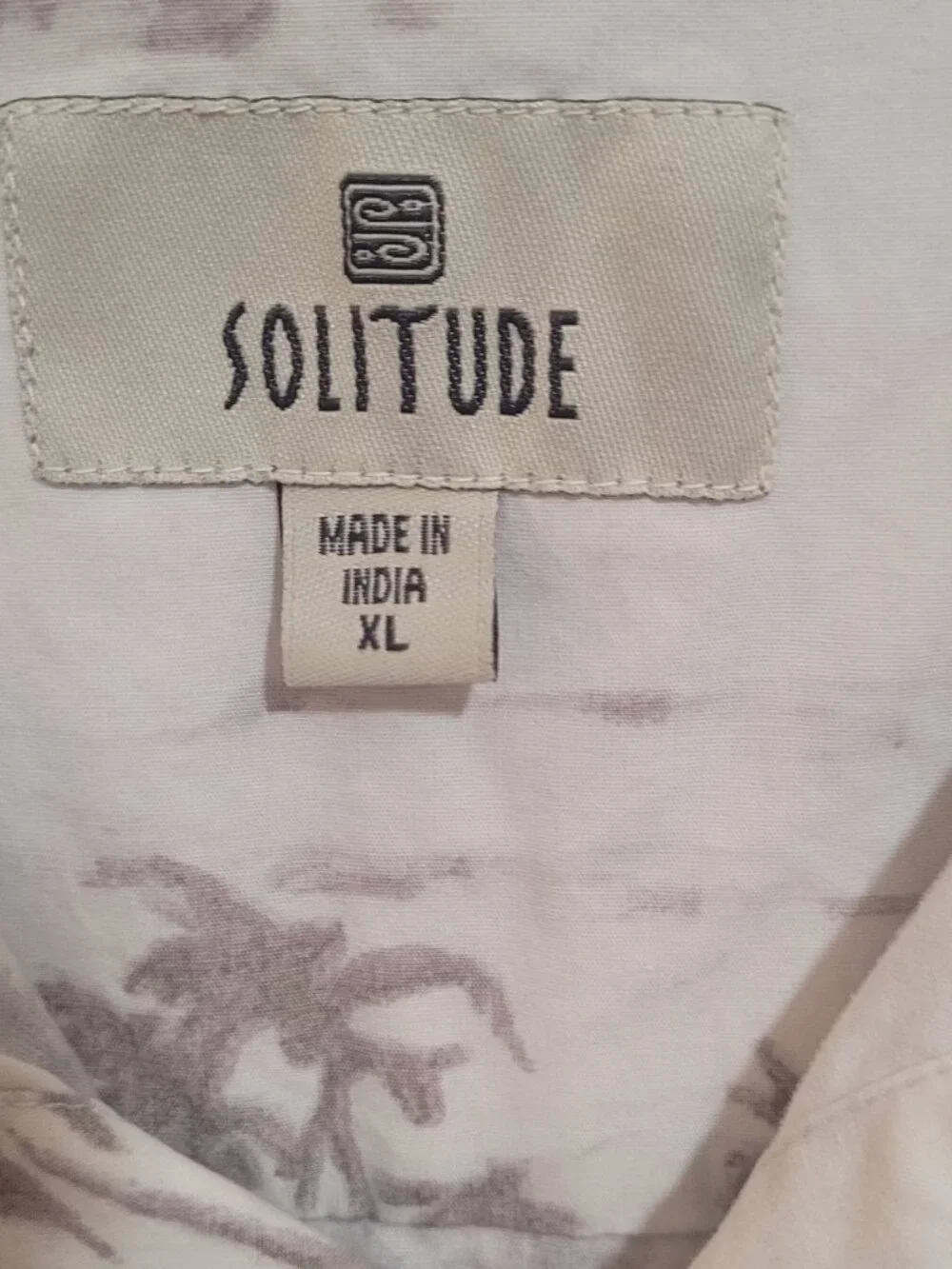 Men's Hawaiian Shirt XL SOLITUDE Gray White Cotton Short Slve Button Down Pocket